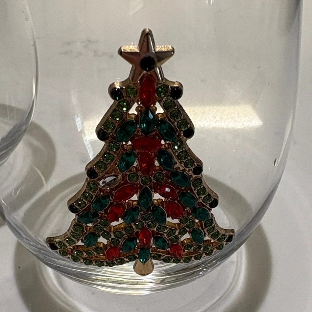 Holiday Tree Stemless Wine Glasses